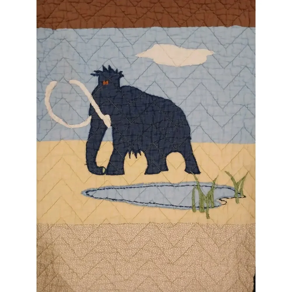 RARE Pottery Barn Dinosaur QUEEN Quilt Blanket Colorful Pop Art Patchwork Vintag